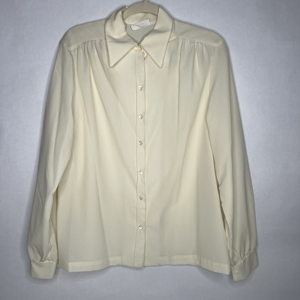 Lee Mar Pageant Vintage Womens Ladies Blouse Basic Cream Dress Shirt‎